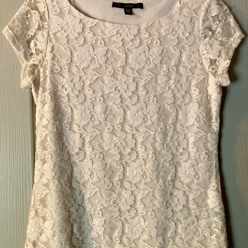 Fever White Lace Short Sleeve Top - Picture 2 of 12